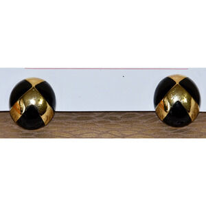 VINTAGE CINER DESIGNER BLACK & GOLD ART DECO CIP-ON EARRINGS